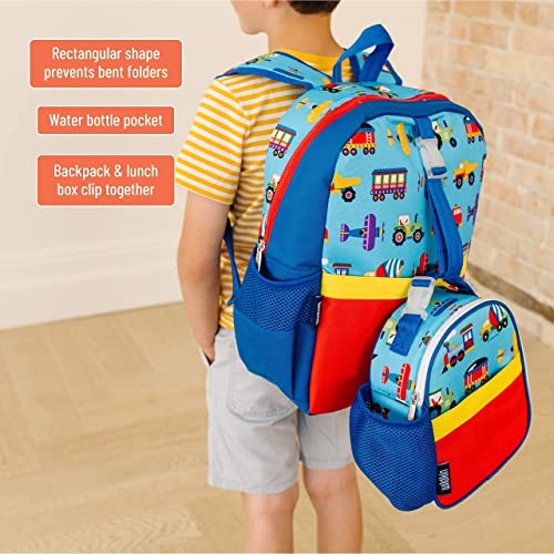 Wildkin Pack-it-All Backpack Bundle with Clip-in Lunch Box (Trains, Planes & Trucks)