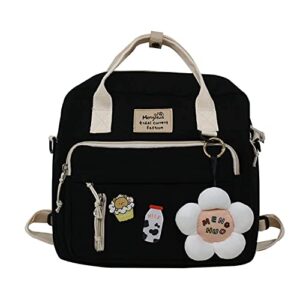 cute backpack kawaii school supplies laptop bookbag, back to school and off to college accessories (black)