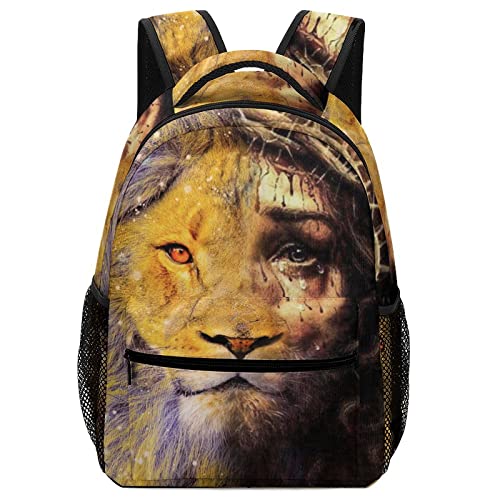 Jesus And Lion Perfect Combination Religious Pattern Backpack Cute Bookbag Cartoon Travel Backpack Schoolbag for Boys Girls Student with Chest Strap