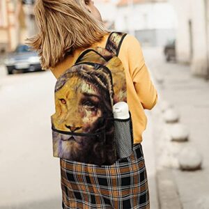 Jesus And Lion Perfect Combination Religious Pattern Backpack Cute Bookbag Cartoon Travel Backpack Schoolbag for Boys Girls Student with Chest Strap