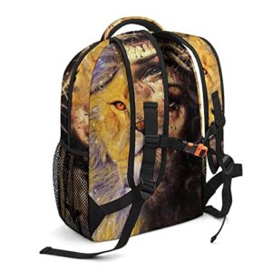 Jesus And Lion Perfect Combination Religious Pattern Backpack Cute Bookbag Cartoon Travel Backpack Schoolbag for Boys Girls Student with Chest Strap