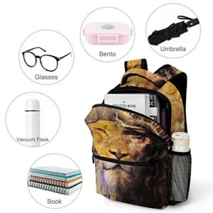 Jesus And Lion Perfect Combination Religious Pattern Backpack Cute Bookbag Cartoon Travel Backpack Schoolbag for Boys Girls Student with Chest Strap