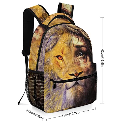 Jesus And Lion Perfect Combination Religious Pattern Backpack Cute Bookbag Cartoon Travel Backpack Schoolbag for Boys Girls Student with Chest Strap