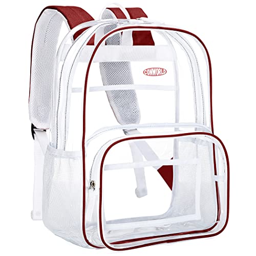 Conworld Clear Backpack for Girls Women, Heavy Duty Clear Bookbags See Through Backpack for School Work, Cute Transparent Backpack Red