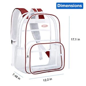 Conworld Clear Backpack for Girls Women, Heavy Duty Clear Bookbags See Through Backpack for School Work, Cute Transparent Backpack Red