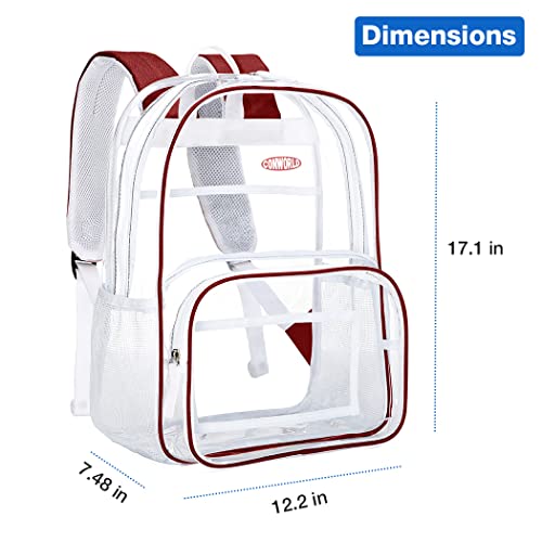 Conworld Clear Backpack for Girls Women, Heavy Duty Clear Bookbags See Through Backpack for School Work, Cute Transparent Backpack Red