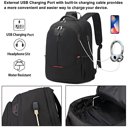 XJ-HOME Travel Laptop Backpack Anti Theft Water Resistant Backpacks School Computer Bookbag with USB Charging Port for Men Women College Students Fits 17.3 Inch Laptop Black