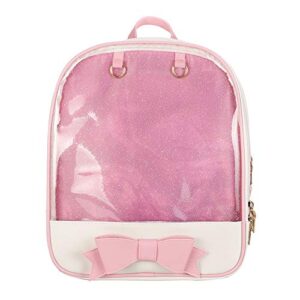 ita bag backpack with bowknot design pins display transparent window daypack satchel,pink