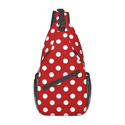 Cute Red White Polka Dot Sling Backpack,Travel Hiking Daypack Crossbody Shoulder Bag for Women Men Girls Boys