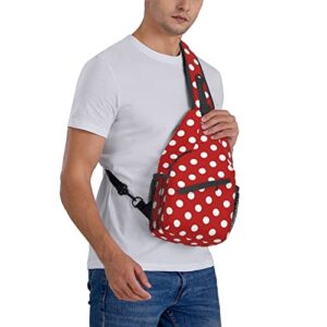 Cute Red White Polka Dot Sling Backpack,Travel Hiking Daypack Crossbody Shoulder Bag for Women Men Girls Boys