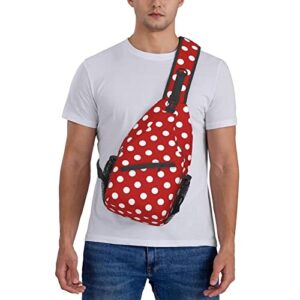 Cute Red White Polka Dot Sling Backpack,Travel Hiking Daypack Crossbody Shoulder Bag for Women Men Girls Boys