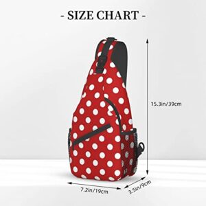 Cute Red White Polka Dot Sling Backpack,Travel Hiking Daypack Crossbody Shoulder Bag for Women Men Girls Boys