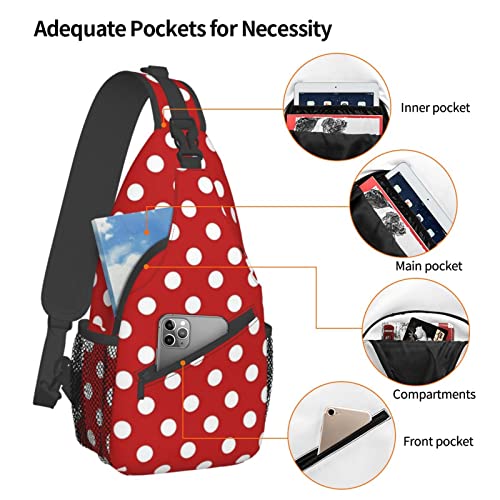 Cute Red White Polka Dot Sling Backpack,Travel Hiking Daypack Crossbody Shoulder Bag for Women Men Girls Boys