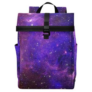 jhkku starry sky roll top backpack laptop work travel college backpack waterproof anti theft for men women fits 15.6 inch laptop