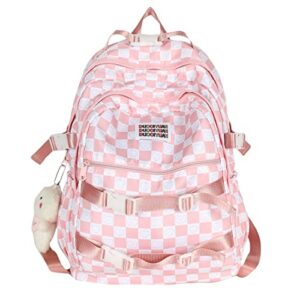 laureltree kawaii aesthetic cute backpack with accessories and pins laptop travel bag school students suppliers teens girls (pink)