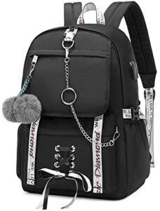 hey yoo girls backpack school bag cute bookbag gothic backpack for teen girls women (black)