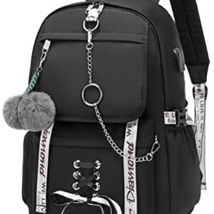 Hey Yoo Girls Backpack School Bag Cute Bookbag Gothic Backpack for Teen Girls Women (Black)