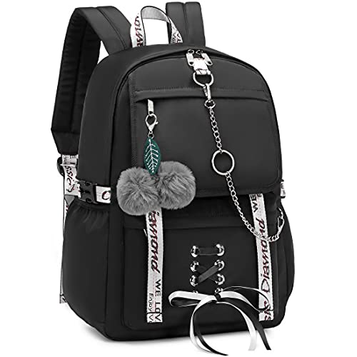 Hey Yoo Girls Backpack School Bag Cute Bookbag Gothic Backpack for Teen Girls Women (Black)