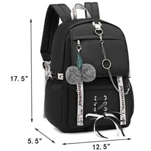 Hey Yoo Girls Backpack School Bag Cute Bookbag Gothic Backpack for Teen Girls Women (Black)