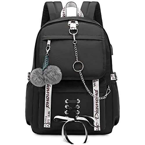 Hey Yoo Girls Backpack School Bag Cute Bookbag Gothic Backpack for Teen Girls Women (Black)