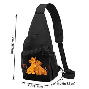 atgzfdr Anime Simba The King Lion Chest Pack Unique Crossbody Sling Bags Backpack Rucksack Shoulder Bag Beach Bag For Men Women, Black