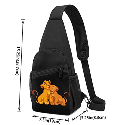 atgzfdr Anime Simba The King Lion Chest Pack Unique Crossbody Sling Bags Backpack Rucksack Shoulder Bag Beach Bag For Men Women, Black