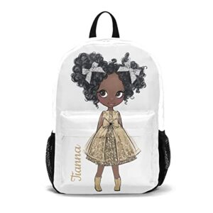 anneunique custom cute african girl backpack with name waterproof shoulder bag for gift hiking camper