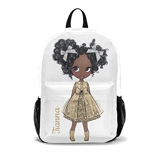 Anneunique Custom Cute African Girl Backpack with Name Waterproof Shoulder Bag for Gift Hiking Camper