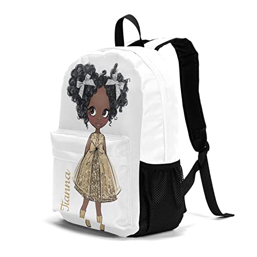 Anneunique Custom Cute African Girl Backpack with Name Waterproof Shoulder Bag for Gift Hiking Camper