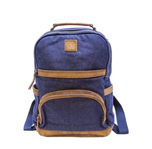 sts ranchwear traveling outdoor casual everyday blue bayou collection denim backpack with adjustable leather shoulder straps, one size
