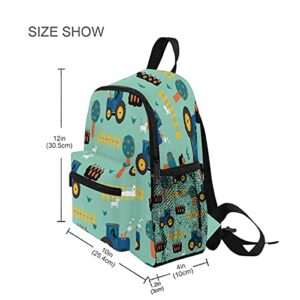 Tractors Seamless Kids Backpack,Truck Toddler Backpack Preschool Bag Kindergarten Schoolbag Nursery Travel Bag for Girl Boy