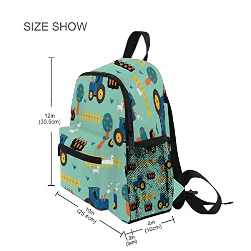 Tractors Seamless Kids Backpack,Truck Toddler Backpack Preschool Bag Kindergarten Schoolbag Nursery Travel Bag for Girl Boy