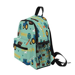 Tractors Seamless Kids Backpack,Truck Toddler Backpack Preschool Bag Kindergarten Schoolbag Nursery Travel Bag for Girl Boy