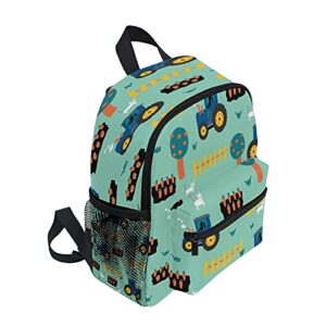 Tractors Seamless Kids Backpack,Truck Toddler Backpack Preschool Bag Kindergarten Schoolbag Nursery Travel Bag for Girl Boy