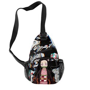 handafa unisex manga cosplay single shoulder backpack nezuko print sling backpack(nezuko hua)