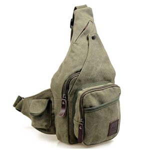 canvas sling bag crossbody backpack casual daypack small chest shoulder bag sling chest multipurpose backpack for travel, hiking, cycling (green)