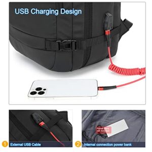 AUGUR Travel Backpack,17″ Laptop Backpack Men Travel Carry on Business Backpack With USB Charging Port Waterproof Work/Weekender Backpack(Black)