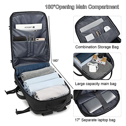 AUGUR Travel Backpack,17″ Laptop Backpack Men Travel Carry on Business Backpack With USB Charging Port Waterproof Work/Weekender Backpack(Black)