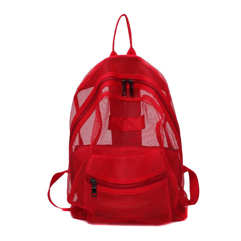 KOWVOWZ Clear Semi Transparent See Through Heavy Duty Mesh Backpack with Adjustable Padded Straps (Red)