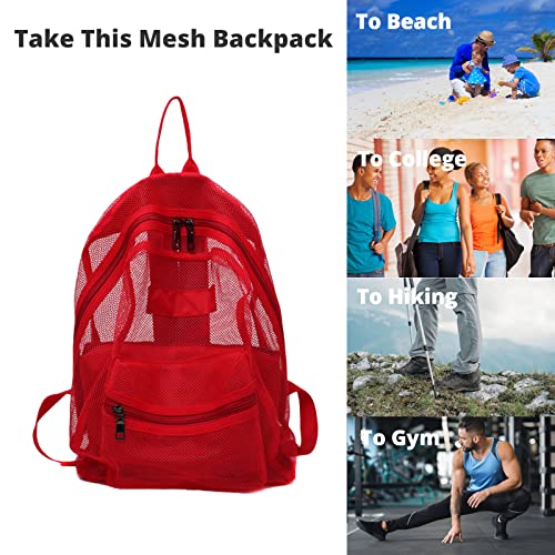 KOWVOWZ Clear Semi Transparent See Through Heavy Duty Mesh Backpack with Adjustable Padded Straps (Red)