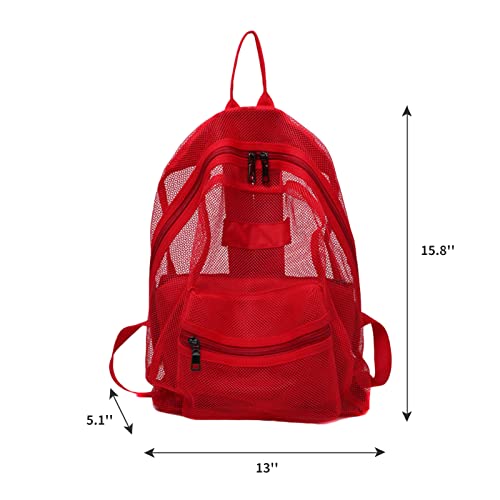 KOWVOWZ Clear Semi Transparent See Through Heavy Duty Mesh Backpack with Adjustable Padded Straps (Red)