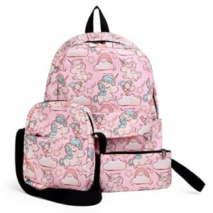 uto girls backpack for school cute unicorn crossbody bag set bookbag for teen student schoolbag children kids daypack 3 pcs