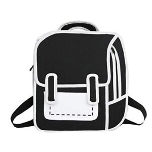 creative women 2d drawing backpack cartoon school bag comic bookbag for teenager girls daypack travel rucksack(14.17 x 4.33 x 15.74in) (black)