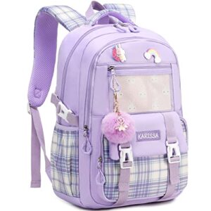 ao ali victory girls backpack 15.6 inch laptop school bag cute kids elementary college backpacks large bookbags for teen girl women students anti theft travel daypack – purple