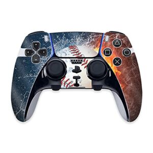 mightyskins glossy glitter skin compatible with ps5 dualsense edge controller – baseball fire | protective, durable high-gloss glitter finish | easy to apply & change styles | made in the usa