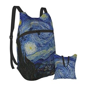the starry night van gogh waterproof folding portable backpack men and women travel shopping sports leisure one size