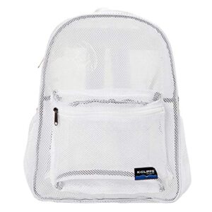 k-cliffs heavy duty mesh backpack classic student bookbag durable see through netting gym bag pack | padded straps (white)