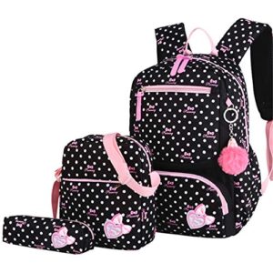 ekuizai 3pcs heart prints backpack sets 3 in 1 bowknot primary schoolbag travel daypack school bag kit knapsack for students large