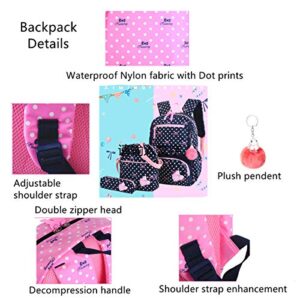 EKUIZAI 3Pcs Heart Prints Backpack Sets 3 in 1 Bowknot Primary Schoolbag Travel Daypack School Bag Kit Knapsack for Students Large