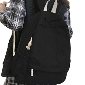 Vintage Corduroy Minimalist Functional Backpack Preppy School Bag Casual Travel Daypack Shoulders Bag
